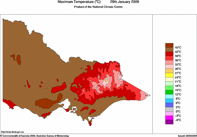 Daily maximum temperature for Victoria
