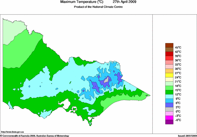 Daily maximum temperature for Victoria