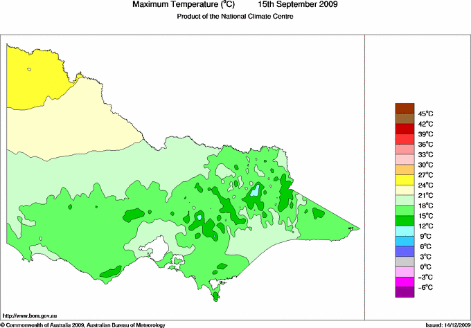 Daily maximum temperature for Victoria