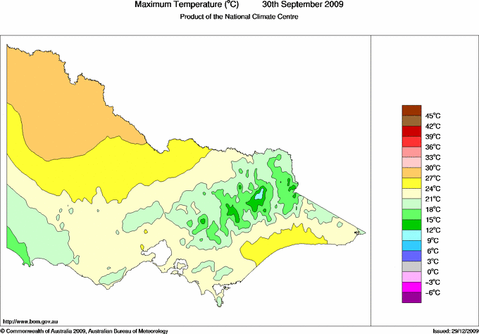 Daily maximum temperature for Victoria