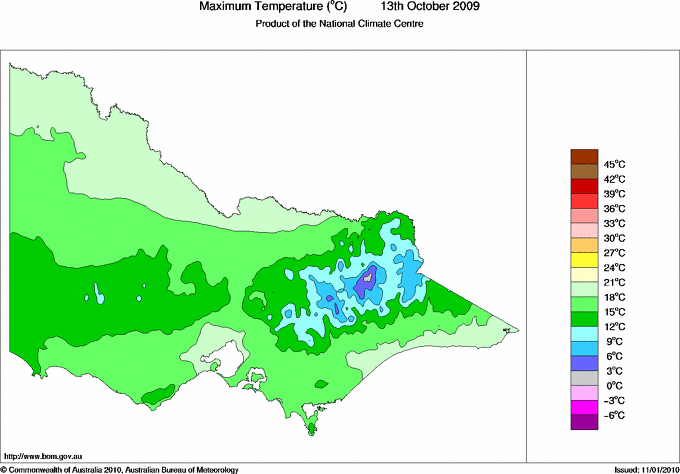Daily maximum temperature for Victoria