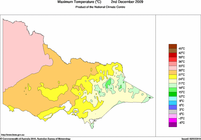 Daily maximum temperature for Victoria