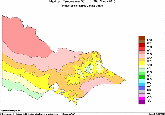 Daily maximum temperature for Victoria
