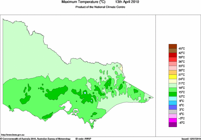 Daily maximum temperature for Victoria