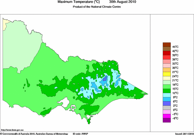 Daily maximum temperature for Victoria
