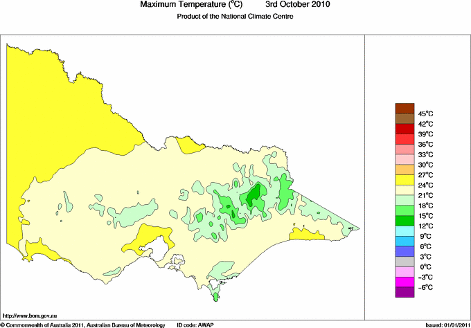 Daily maximum temperature for Victoria