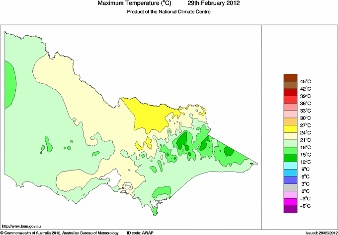 Daily maximum temperature for Victoria