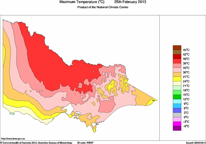 Daily maximum temperature for Victoria