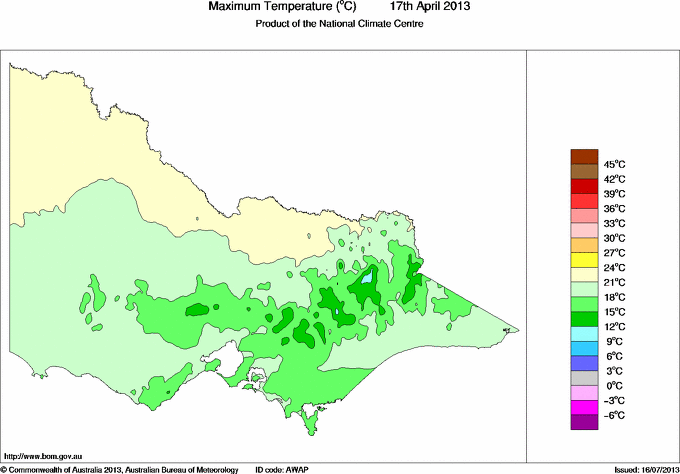 Daily maximum temperature for Victoria