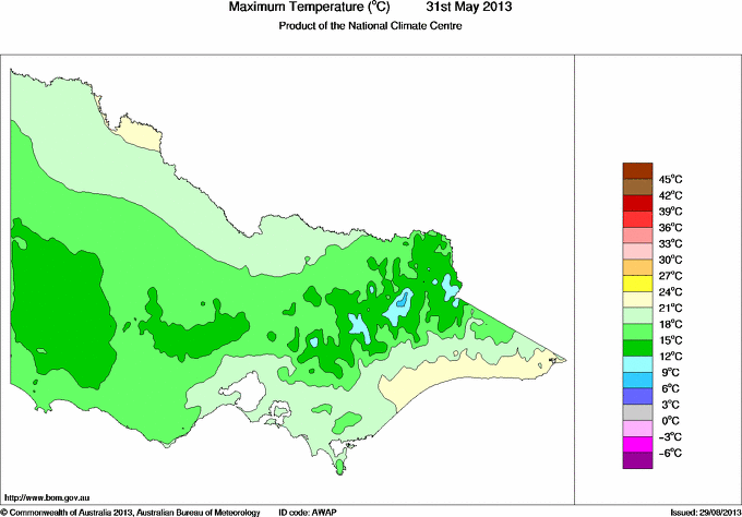 Daily maximum temperature for Victoria