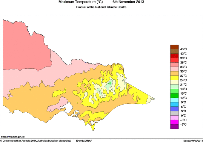 Daily maximum temperature for Victoria