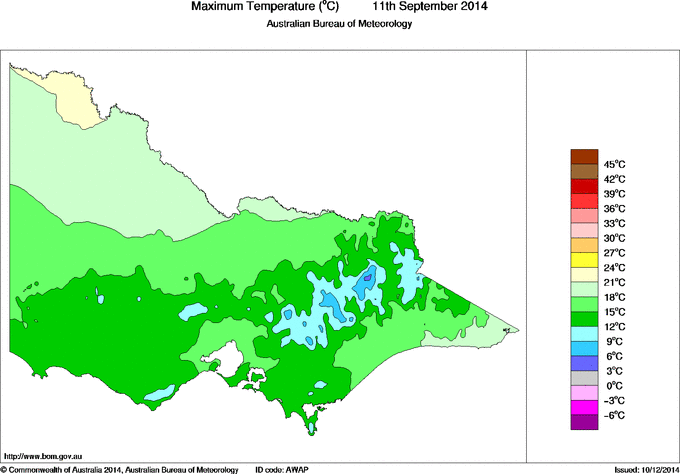 Daily maximum temperature for Victoria