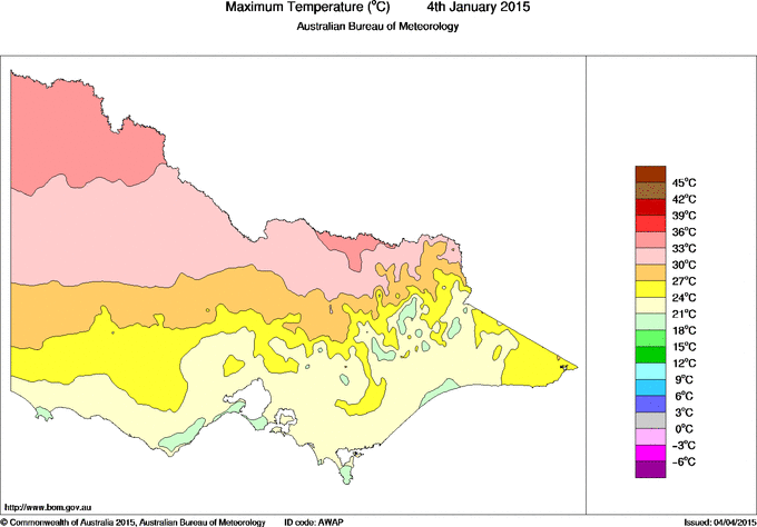 Daily maximum temperature for Victoria
