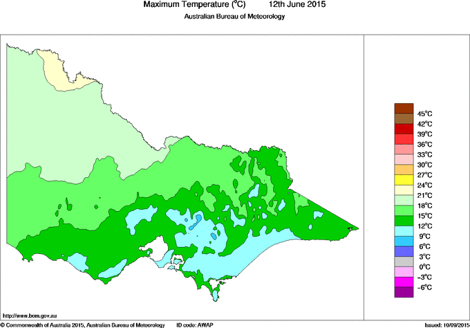 Daily maximum temperature for Victoria