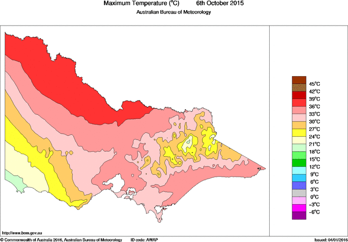 Daily maximum temperature for Victoria