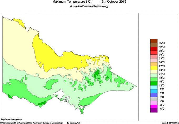 Daily maximum temperature for Victoria