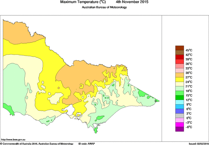 Daily maximum temperature for Victoria