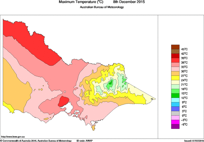 Daily maximum temperature for Victoria