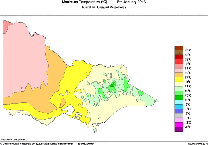 Daily maximum temperature for Victoria