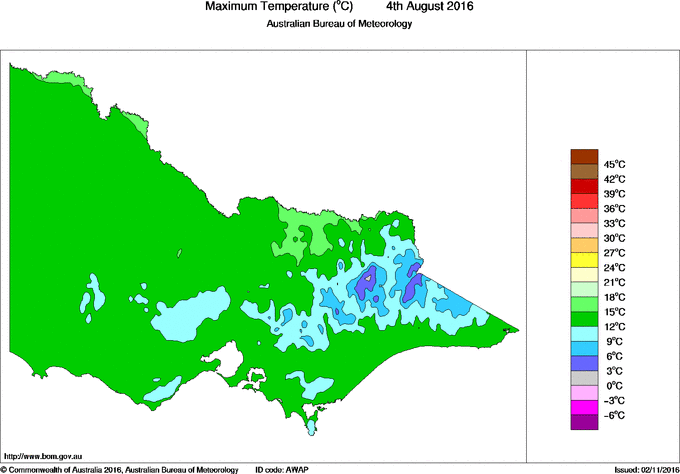 Daily maximum temperature for Victoria