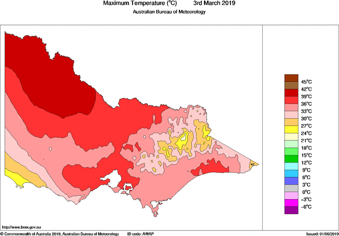Daily maximum temperature for Victoria