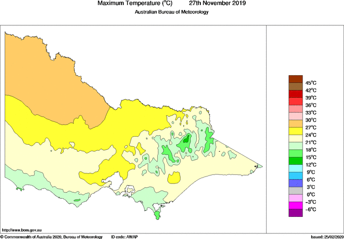 Daily maximum temperature for Victoria