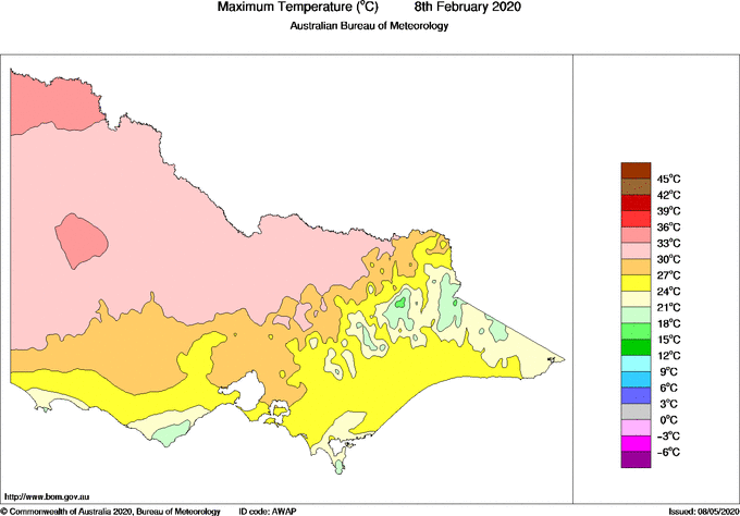 Daily maximum temperature for Victoria