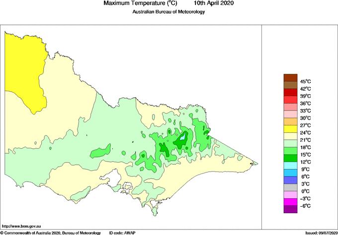 Daily maximum temperature for Victoria