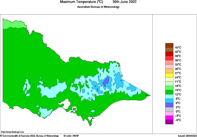 Daily maximum temperature for Victoria