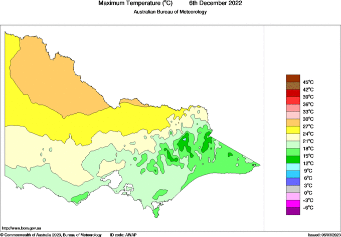 Daily maximum temperature for Victoria