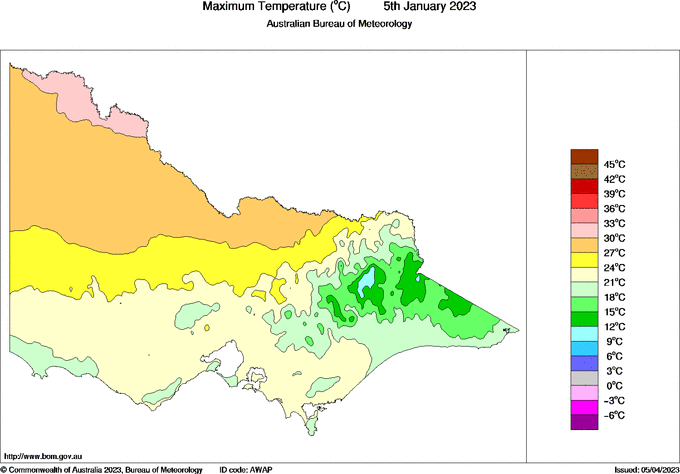 Daily maximum temperature for Victoria