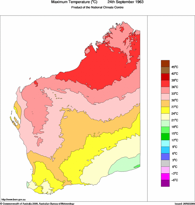 Daily maximum temperature for Western Australia