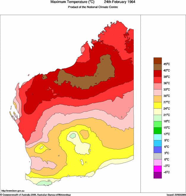 Daily maximum temperature for Western Australia