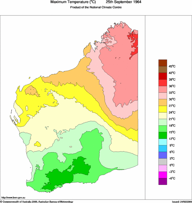 Daily maximum temperature for Western Australia