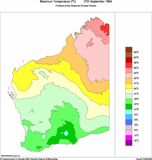 Daily maximum temperature for Western Australia