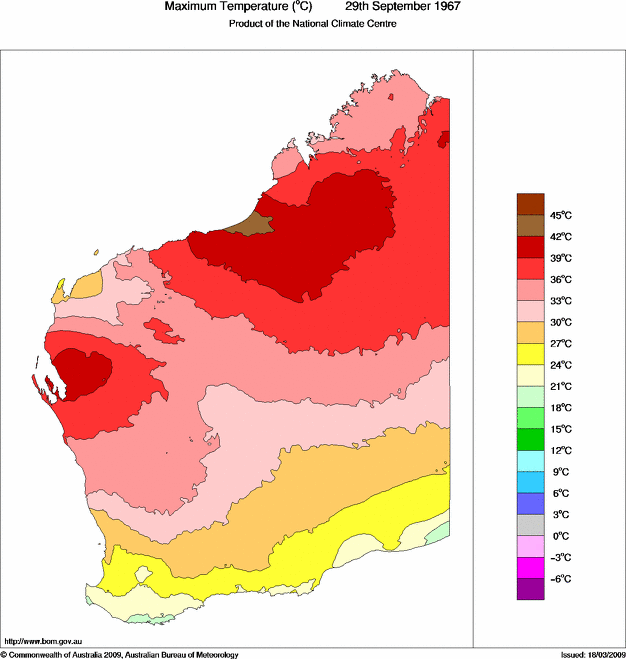 Daily maximum temperature for Western Australia