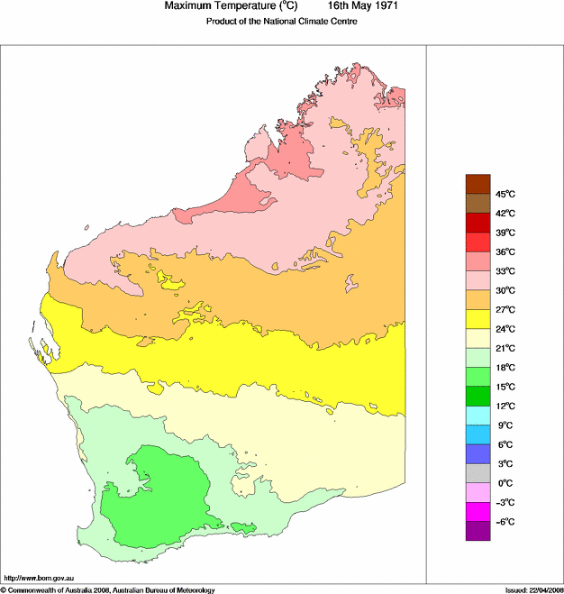 Daily maximum temperature for Western Australia