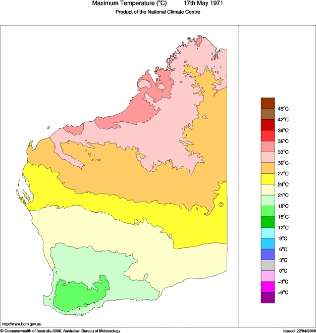 Daily maximum temperature for Western Australia