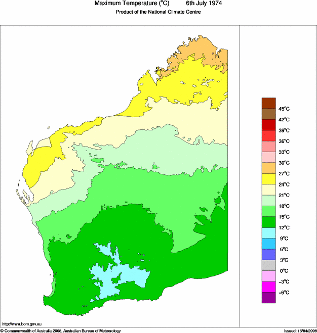 Daily maximum temperature for Western Australia