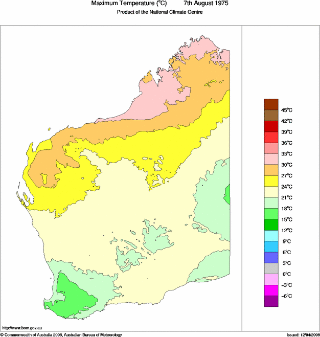Daily maximum temperature for Western Australia