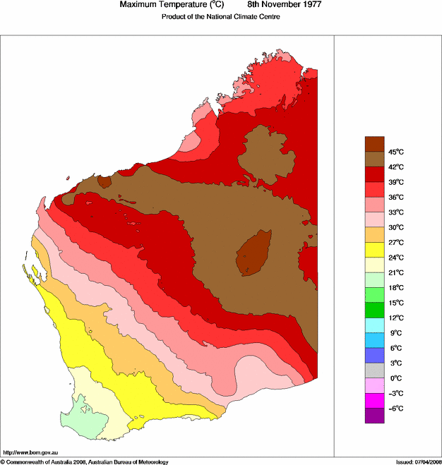 Daily maximum temperature for Western Australia