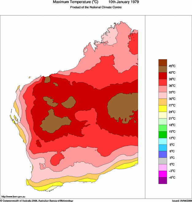 Daily maximum temperature for Western Australia