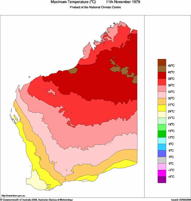 Daily maximum temperature for Western Australia