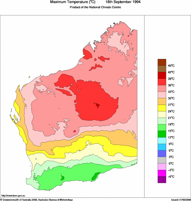 Daily maximum temperature for Western Australia
