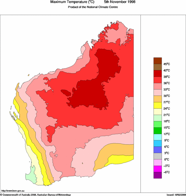 Daily maximum temperature for Western Australia