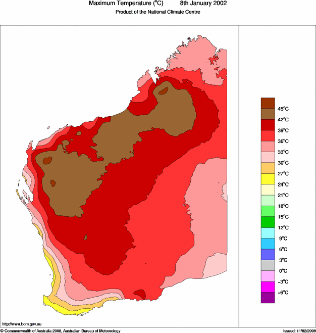 Daily maximum temperature for Western Australia