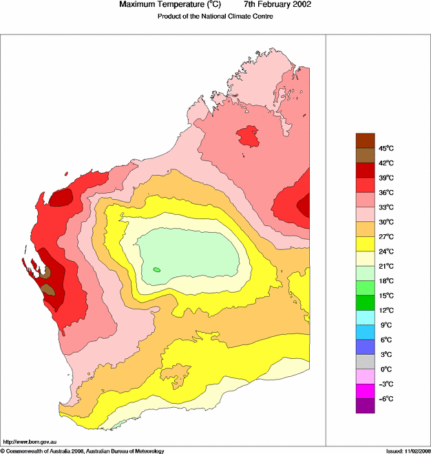 Daily maximum temperature for Western Australia