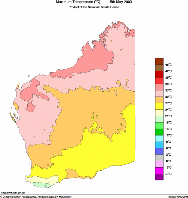 Daily maximum temperature for Western Australia