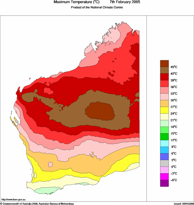 Daily maximum temperature for Western Australia