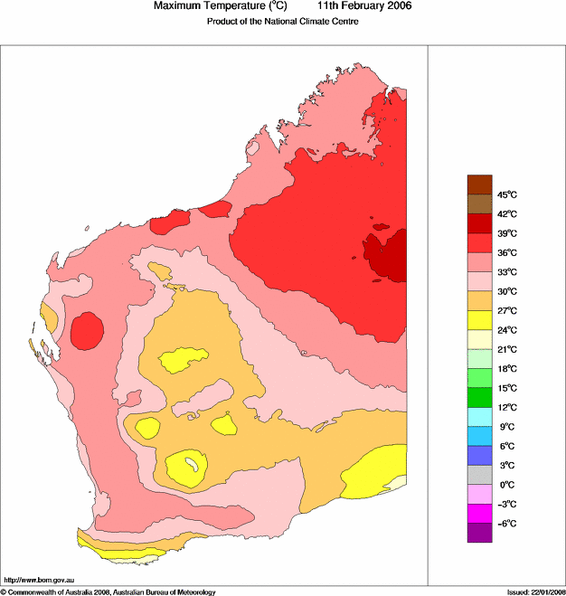 Daily maximum temperature for Western Australia